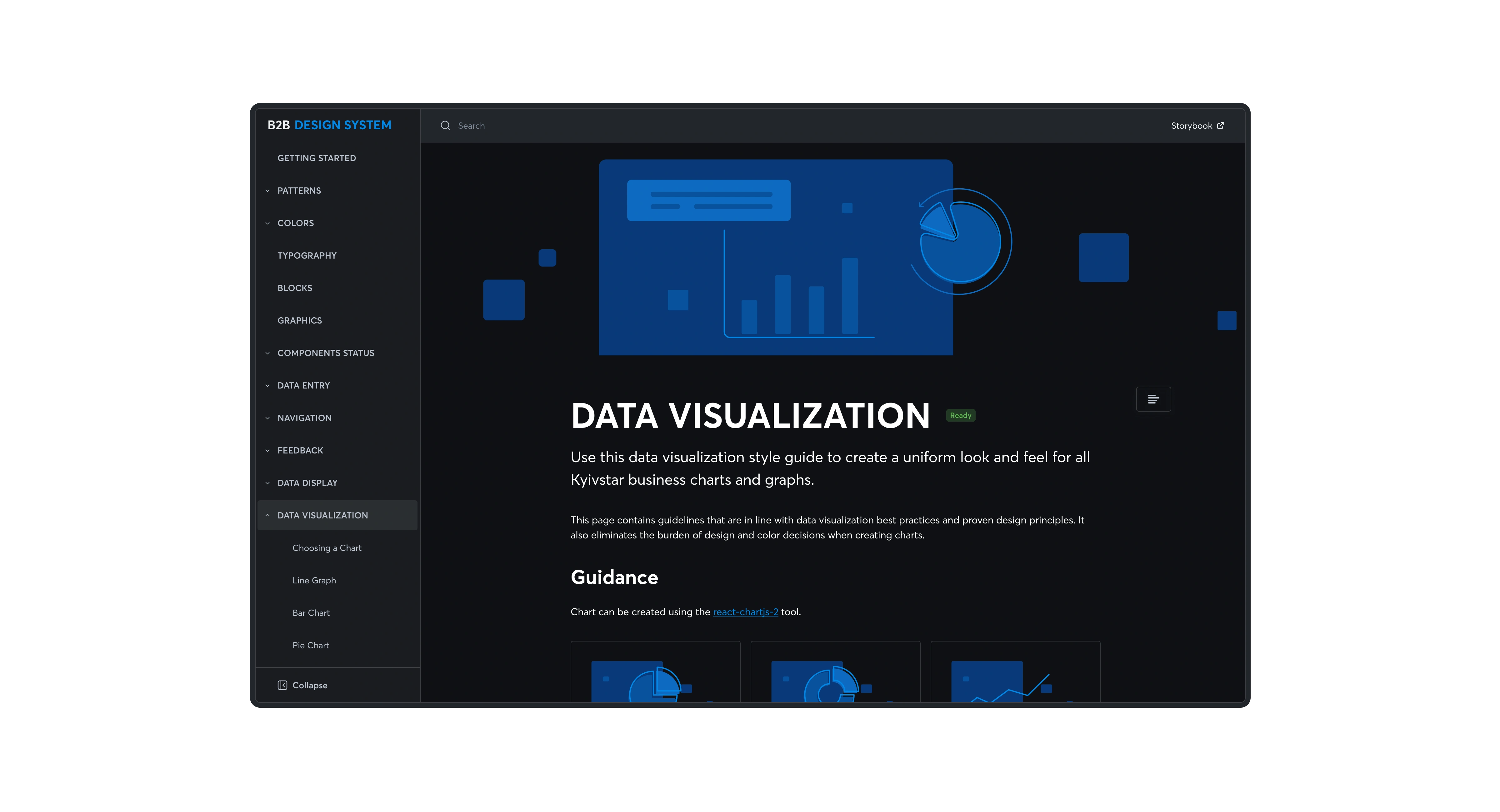 Documentation page for the Data Visualization in a B2B design system.